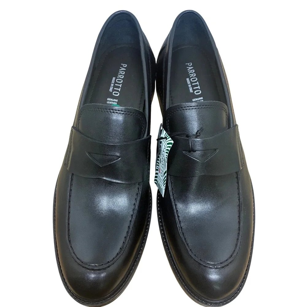 NIB Parrotto Mens Black Genuine Leather Loafers 12 Dress‎ Shoes Made in Italy